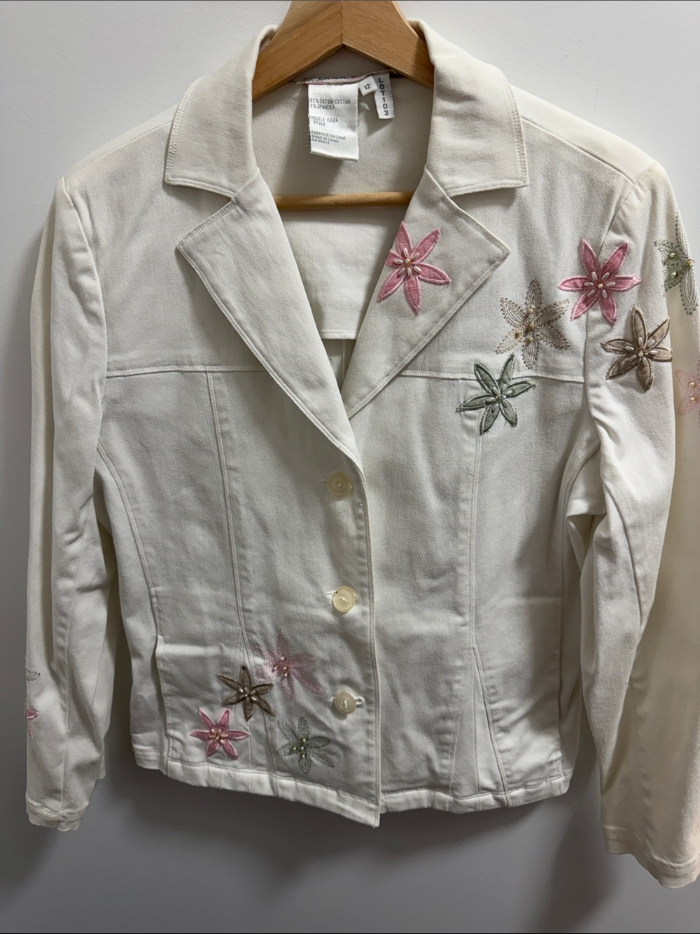 Women’s Cream Floral Embroidered Jacket - Classic Button Front